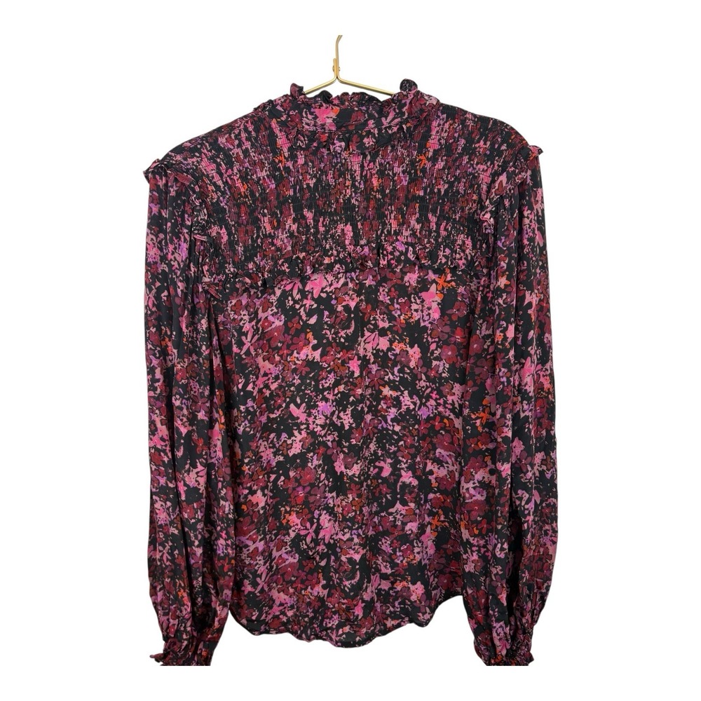 Gilner‎ Farrar  Black Red Pink Floral Smocked Long Sleeve Top Size M - Picture 2 of 12